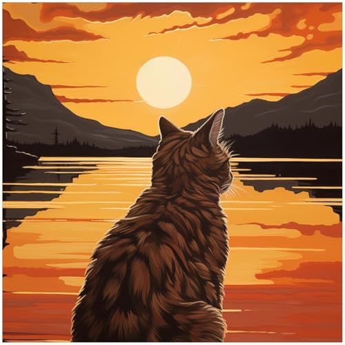Wallario Memoboard aus Glas mit Motiv, Magnet-Tafel in 50 x 50 cm in Premium Qualität Katzenstille im Sonnenuntergang