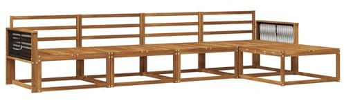 vidaXL Outdoor-Sofagarnitur 5 pcs Natur Massivholz Akazie, Gartenmöbel Set, modern, wetterfest, Sitzgruppe, Ecksofa, Akazienholz, braun, modulare Lounge
