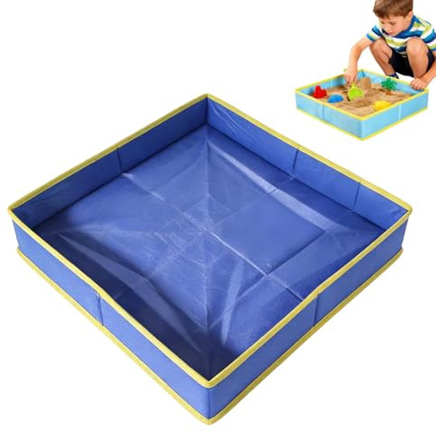 Sandbox Tray Foldable Play Mat Sand Pit with Waterproof Bottom Portable Indoor/Outdoor Sensory Toys Storage Tray for Kids Toddlers Ages 1-5, 50cmx50cm (Blue)