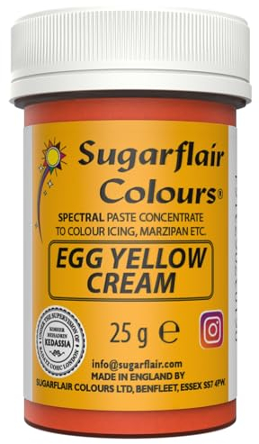 Sugarflair Spectral Egg Yellow/Cream Lebensmittelfarbe Paste, hochkonzentrierte Lebensmittelfarbe für Buttercreme, Zuckerpaste, Royal Icing, Kuchenmischungen und mehr! Lebensmittelfarbstoff - 25g