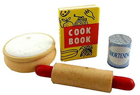 Dolls House Cooks Baking Set Rolling Pin Bowl Book Miniature Kitchen Accessory