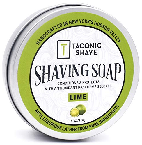 Taconic Shave Barbershop Qualitäts-Rasierseife für Männer und Frauen mit Antioxidantien-reichem Hanfsamenöl – Feuchtigkeitsspendende Rasierseife für alle Hauttypen – 4 oz. Puck – Limette