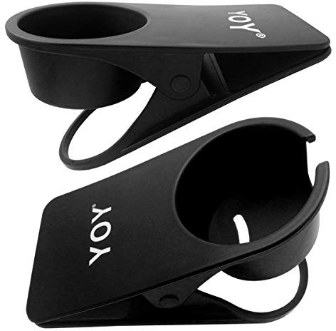 YOY 2 Pieces Drink Cup Holder Clip - Table Desk Side Water Glass Beer Bottle Beverage Soda Coffee Mug Holder Cup Saucer Clip Design for Home Office, Black(Mug & Cup)