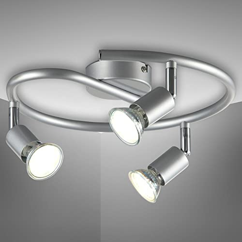 B.K.Licht - LED Deckenlampe schwenkbar, warmweiße Lichtfarbe, GU10 Fassung, Deckenleuchte, LED Lampe, Wohnzimmerlampe, Schlafzimmerlampe, Küchenlampe, Deckenstrahler, 28x12 cm, Titanfarbig
