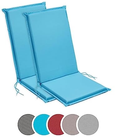 sleepling Hochlehner Auflagen 2er Set, Bequeme Gartenstuhlauflagen, Sitzauflagen Gartenmöbel 120x50 cm, 6 cm dick, waschbar, Befestigungsbänder, Aqua blau