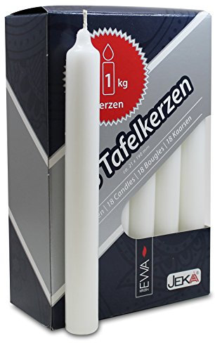 18 Tafelkerzen weiß, ca. 21 x 190 mm Haushaltskerzen Kerzen Gastrokerzen Gastronomiekerzen Stabkerzen Leuchterkerzen Spitzkerzen