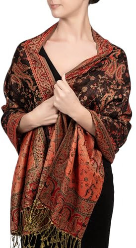 Achillea Pashmina-Schal für Damen, schwarz/rot, 28 W x 76 L