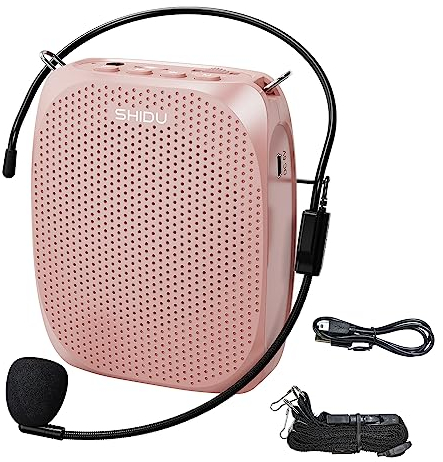 SHIDU Portable Mini Voice Amplifier with Wired Microphone Headset and Waistband, Rechargeable Personal Amplifier Supports MP3 Format Audio for Teachers Tour Guides Coaches Yoga Fitness Instructors