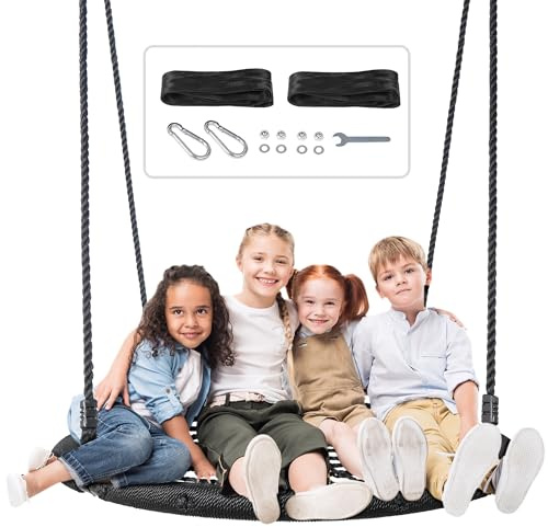 SUPER DEAL Largest 48 Spider Web Tree Swing for Kids or Adult, 660 lbs Extra Large Platform Net Swing with 71inch Adjustable Hanging Ropes Steel Frame, Black
