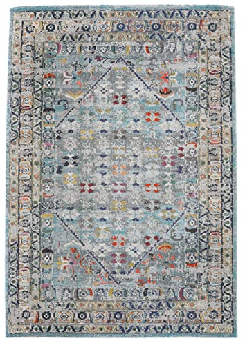 RugVista, Chillon, Teppich, Mittelflor, 120 x 170 cm, Rechteckiger, Modern, Oeko-Tex Standard 100, Polypropylene, Flur, Schlafzimmer, Küche, Wohnzimmer, Hell Blau/Multi, Hell Grün
