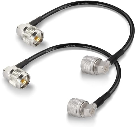 Superbat PL259 Kabel 30cm RG58 UHF Stecker auf Stecker Rechtwinklig Low loss 50 Ohm Verlängerungskabel CB Funk kabel (2 Stück) für Amateurfunk HAM Funkantennen Analysator CB Funk, SWR-Meter