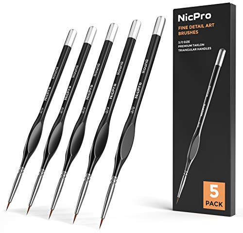 Nicpro 5 Stück Feine Detail Pinsel Set, Extra Feine Spitze 000 Art Pinselset Miniatur-Maler-Set 3/0 für Acrylfarben, Aquarell, Öl, Modellbau, Nagel, Gesichtsbemalung Malpinsel, Malen Nach Zahlen