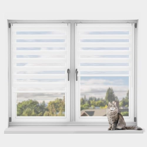 OUBO Doppelrollo Klemmfix ohne Bohren Weiß B80 x H200cm (Stoffbreite: 76cm), Duo Rollo für Fenster und Tür, Fensterrollo Sonnenschutz & Sichtschutz