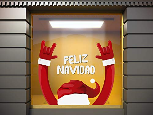 Oedim Vinilo Adhesivo Transparente en Efecto Espejo Feliz Navidad Papá Noel | 100 x 80 cm | Vinilo Económico y Original | Vinilo reserva de Blanco
