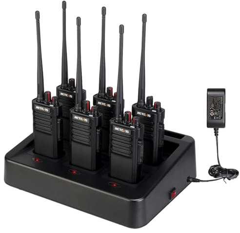 Retevis RT29 Walkie Talkies, Professional Long Range 2 Way Radios with Six-way Charger, 65.000 m²/50 Etagen Langstrecken, 3200mAh, Rugged Walkie Talkie for Industrials, School (6 Pcs, Black)