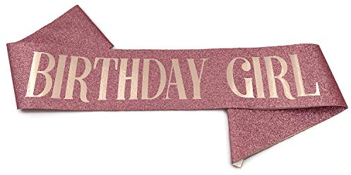 Oblique Unique® Schärpe Birthday Girl in Roségold mit Glitzereffekt für Geburtstag Feier Party Damen Frauen Mädchen Accessoire