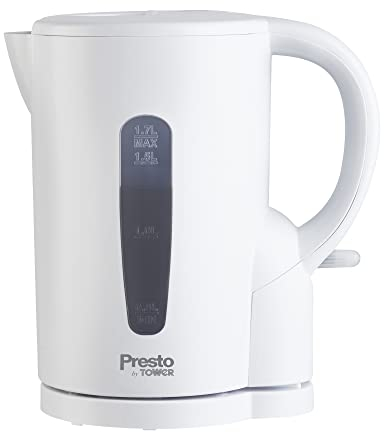 Tower PT10053WHT Presto 1.7L Electric Kettle, Removable Limescale Filter, Boil Dry Protection, 2200W, White