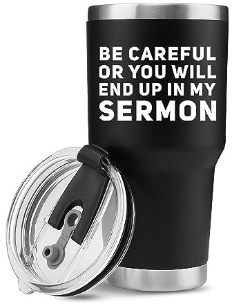 Panvola 'Be Careful Or You'll End Up in My Sermon ' Vacuum Insulated Tumbler Pastor Gifts Warning Mug Preacher Funny Tumblers with Lid and Straw Birthday Christmas Drinkware 30 oz Black