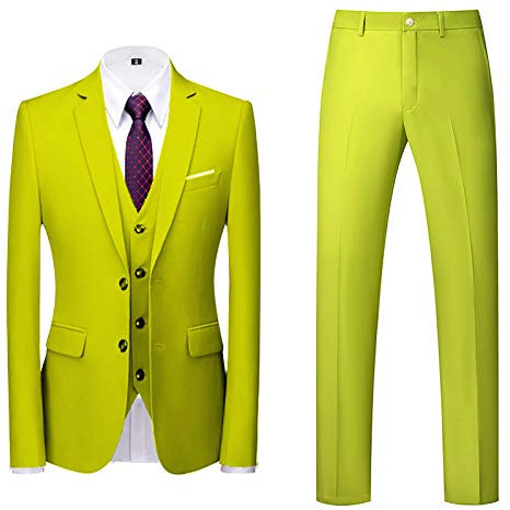 Veste Gilet Pantalon Costume Homme Costume Slim 3 Pièces Business Wedding Party (6XL,2vert)