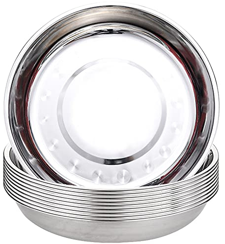 TOPZEA 10 Pack 9 Inch Stainless Steel Plates, Unbreakable Metal Dinnerware Set for Camping, Picnic, BBQ, Canteen & Home Use, Dishwasher Safe