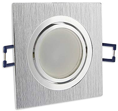 6x LED Einbaustrahler Set eckig - silber gebürstet 3 Watt neutralweiß dimmbar 230V flach (30mm Tiefe) - Leuchte schwenkbar 68mm - Spot Decken-Strahler