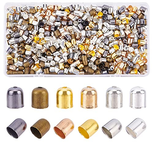 SUPERFINDINGS 600 Stück 6 Farben Kordel Endkappen 6mm Säulen Leder Quastenkappen Eisen Zum Einkleben Fass Endkappen Verschlüsse Kordelenden Verbinder Für Die Schmuckherstellung Bohrung: 1.4~1.6mm