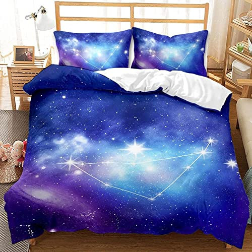 Super King Duvet Cover Nebula Patterned 3D Printed Nebula Bedding Double Bed Set Soft Microfibe Bedding Set Quilt Cover 260x220 cm and 2 Pillowcases 50x75 cm with Zipper