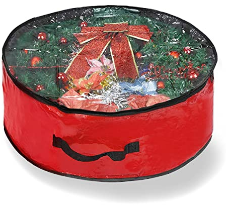 Hillylolly Weihnachtskranz Aufbewahrung rot Weihnachtskranz Aufbewahrungstaschen, robust & wasserdicht Kranz Aufbewahrungstasche, Weihnachtskranz Aufbewahrung Tasche, Kranz Behälter-29 Zoll