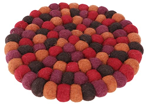 GURU SHOP Filzuntersetzer, Untersetzer aus Filzkugeln, Filzdekoration Rund Ø 20 cm - Rot/bunt, Wolle, Untersetzer, Tabletts