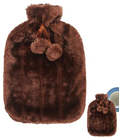 Flyhorse Bouillotte Housse - Bouillotte en Peluche avec Pompons, Sac Bouillotte Électrique, Bouillotte 2 litres, 6 À 8 Heures pour Garder Au Chaud, Bouillotte Seule