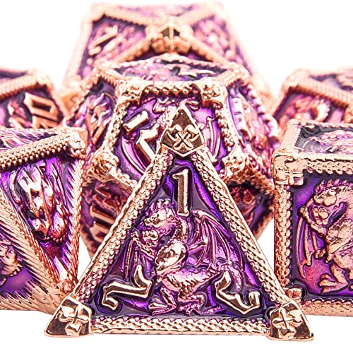 SIQUK 7 Stücke Würfel Metall Set DND Würfel Polyedrisch Würfel Metall Spielwürfel D20 D12 D10 D% D8 D6 D4 DND Dice Metal für RPG D&D Dungeons and Dragons, Violett
