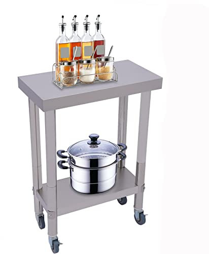 Edelstahl Arbeitstisch Edelstahltisch mit Rollen, 2 Ebenen Küchentisch Lebensmittel Zubereitungstisch Zerlegetisch für Küche Restaurantar, 60 * 45 * 85 cm