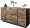 lukmebel Onyx Loft Kommode Sehr strapazierfähig Resistant Flagstaff Eiche 158x41,3x81 Schwarze Griffe auf Sockel