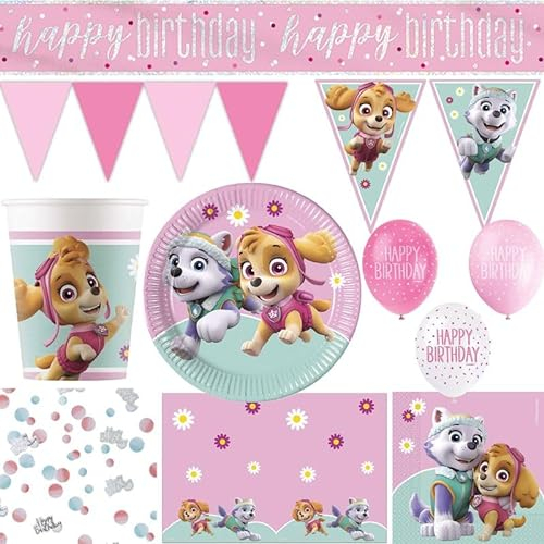 Partyset 62 TLG. Paw Patrol Mädchen Skye & Everest Geburtstagsdeko Geburtstag zum Kindergeburtstag Party Deko