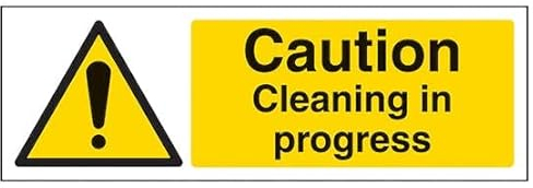 Caution Cleaning In Progress - Landscape - safety sign self adhesive vinyl weather proof label sticker - 30cm x 10cm - (MPN-230102)