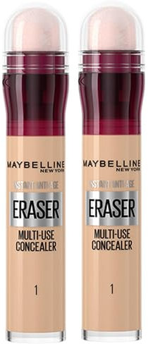 Maybelline Instant Anti Age Eraser Eye Concealer, Dark Circles and Blemish Concealer, Ultra Blendable Formula, 01 Light, Duo Bundle