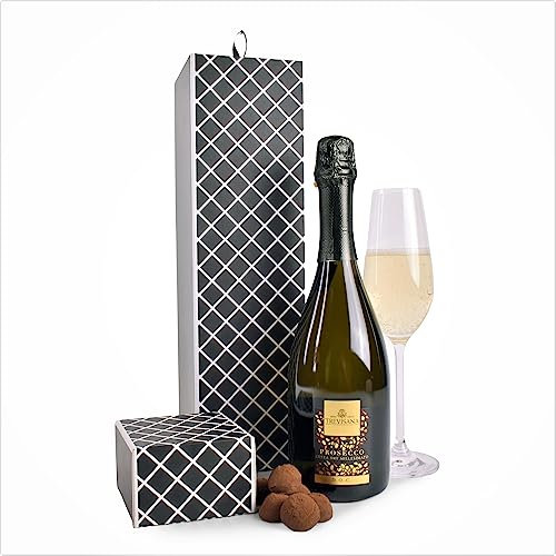 Thornton & France Prosecco & Jacquot Truffles Gift Set – Trevisana Prosecco and Classic French Chocolate Truffles in Stylish Geometric Gift Box
