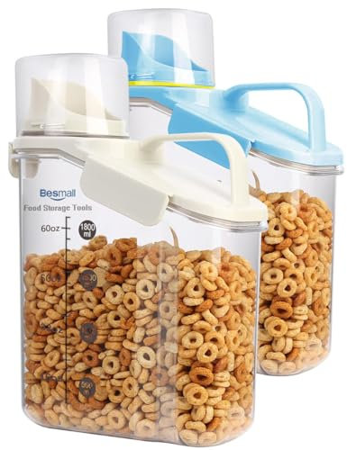 Besmall Lot de boîtes de conservation, hermétiques, en plastique, avec couvercle, verres doseurs, bocaux de conservation pour le stockage des pâtes (2 PCS(Bleu + Blanc 2000 ml)