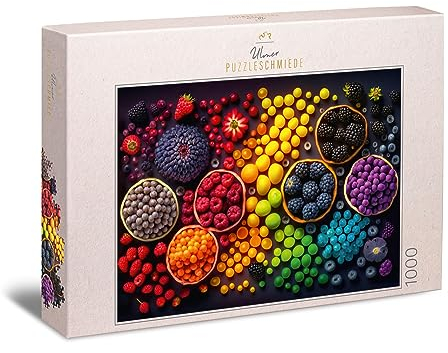 Ulmer Puzzleschmiede - Puzzle 1000 Teile „Rainbow Fruits“ - Farbenfrohes Frucht- und Beeren-Motiv - EIN locker leichtes 1000 Teile Puzzle zum Thema Küche - mit Qualität Made in Germany