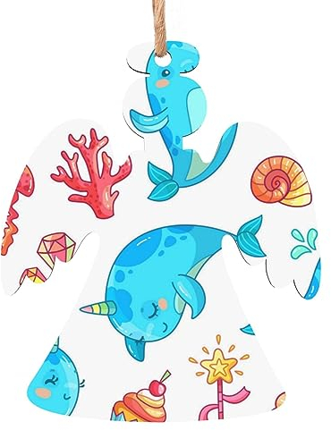 Meerestiere drucken Holz Weihnachtsschmuck Weihnachtsbaum Ornamente Dekorationen Holzscheibe Ornamente mit Seilen für Weihnachten Urlaub Dekorationen