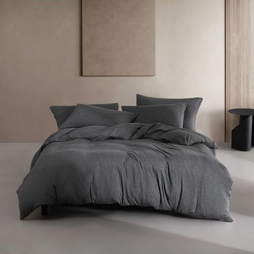 Calvin Klein - Bettwäsche-Set für King-Size-Betten, luxuriös weiche Heimdekoration, moderne Baumwoll-Melange-Jersey-Bettwäsche (Gunmetal Grey Heather, King)