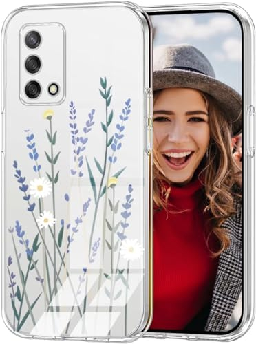 POUHYE Hülle für Oppo A74 4G Handyhülle, Klare Flexible Silikon Stoßfest Cover, 1,5 mm Dicke Stoßdämpfung Oppo A74 4G Schutzhülle [Nicht-Vergilbung] [Anti Slip] [Anti Scratch] Lavendel