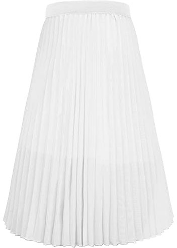 Happy Cherry - Jupe longue plissée taille haute élastique pour fille - Jupe trapèze d'été décontractée - Couleur unie - Classique - Avec doublure - Pour enfants de 4 à 16 ans, blanc, 11-12 ans