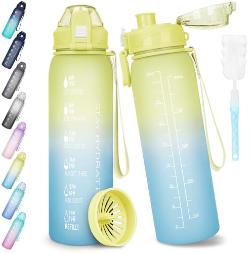 AOPREL Trinkflasche 1l, Wasserflasche BPA-Frei, Trinkflasche Sport Auslaufsicher, Sportflasche mit Zeitmarkierung für Fahrrad, Fitness, Büro, Schule, Yoga, Outdoor (1 Packung)