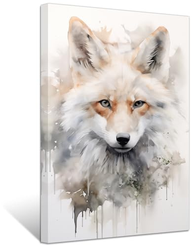 ZXHYWYM Fuchs Leinwandbilder Fuchskopf Aquarell Poster Drucke abstrakte Tierbilder für moderne Kinderzimmer Dekoration Gerahmt (Bild-2, (40.00 x 60.00 cms))