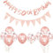 12Pcs Rose Gold Happy 50th Decorations Set, Women's 50th Birthday Balloons, Rose Gold 50 Banner & Triangle Flag for Women's Birthday Party