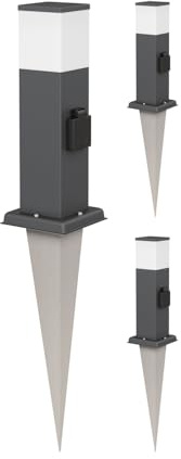 ledscom.de 3 Stück Pollerleuchte POLLY mit Erdspieß für außen, 35cm, anthrazit, G9 Fassung, Steckdose