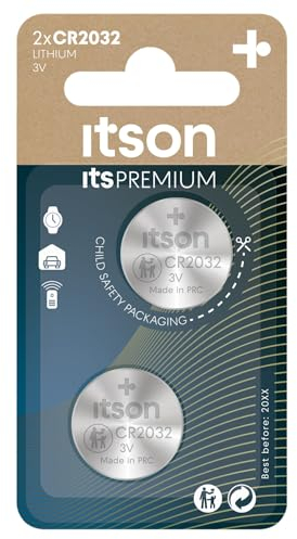 ITSON CR2032 batterie a bottone al litio, 3V, confezione da 2, consigliate per AirTag, chiavi di auto, orologi e cardiofrequenzimetri