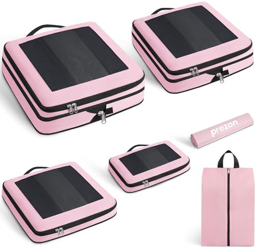 Prezon Kompressions-Packwürfel, Verbessertes Netzfenster, Sichtbar und Tragbar, Erweiterbare Reisegepäck-Organizer, Komprimierbaren Verpackungswürfel zur Organisation Ihres Reisegepäcks