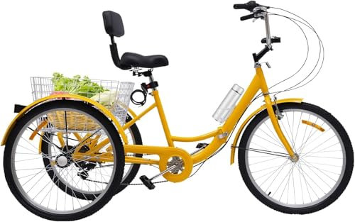 Dreirad für Erwachsene 24 Zoll Faltbares Dreirad Lastenfahrrad Faltrad 7-Gang Tricycle mit Einkaufskorb,Becherhalter und Licht